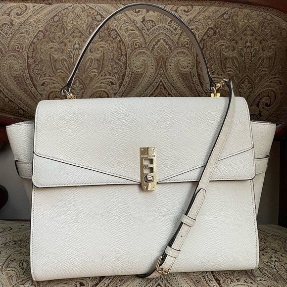 henri bendel Handbags - Henri Bendel Large Ivory Uptown Satchel with Gold Tone Hardware & Long Strap
